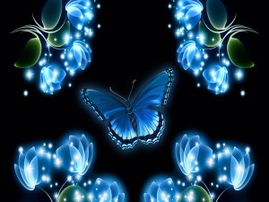 Mariposa y flores brillantes