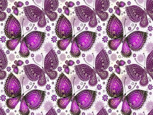 Textura con mariposas y flores color púrpura
