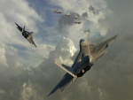 Aviones de combate en el aire