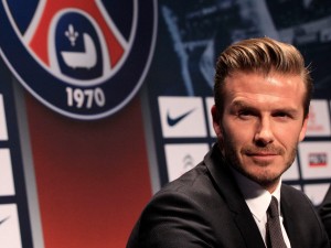 David Beckham en una rueda de prensa con el Paris Saint-Germain