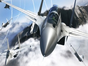Aviones de combate en el cielo