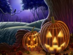 Calabazas asustadizas en la noche de Halloween