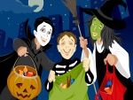 Los niños recogen dulces en la noche mágica de Halloween