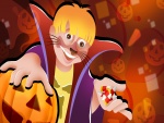 Niño con un disfraz y caramelos en Halloween