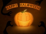 Calabaza iluminada y "Feliz Halloween"