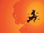 Bruja volando en la noche de Halloween