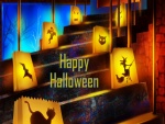 Escaleras adornadas para la noche de Halloween