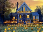 Casa adornada con calabazas para festejar Halloween