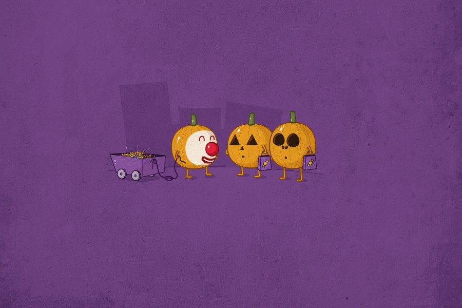 Tres simpáticas calabazas en Halloween