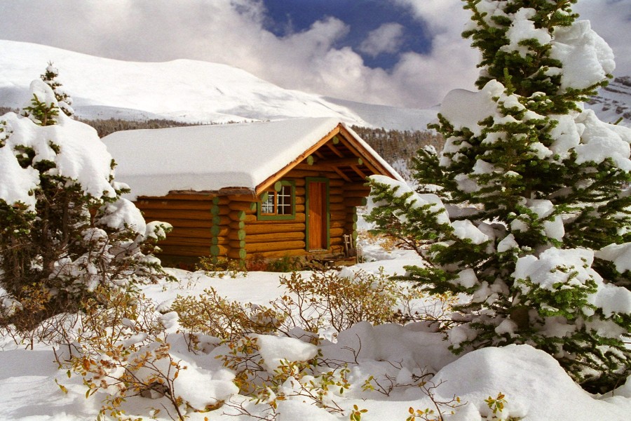 Cabaña rodeada de nieve