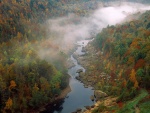 Niebla en otoño sobre un río