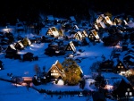 Casas iluminadas en una noche fría en la isla de Honshu (Japón)