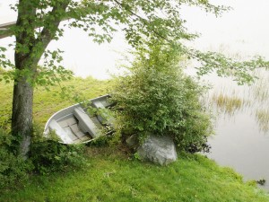 Postal: Bote en la orilla de un lago