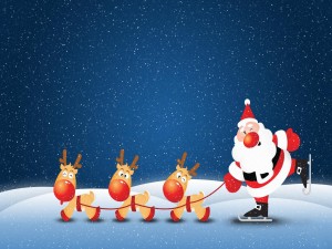 Postal: Papá Noel patinando con sus renos