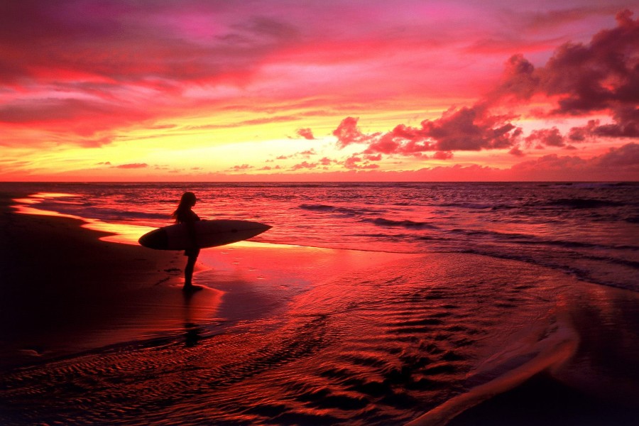 Una surfista en la playa