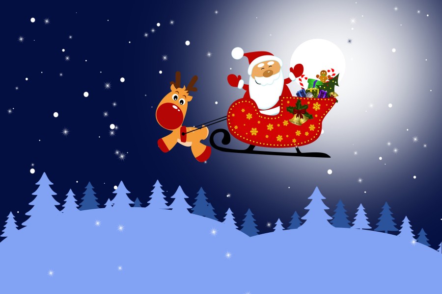 Papá Noel y Rudolph en el trineo