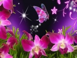 Increíble mariposa volando sobre las flores