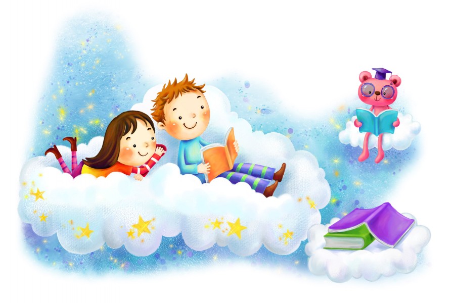 Niños leyendo sobre una nube