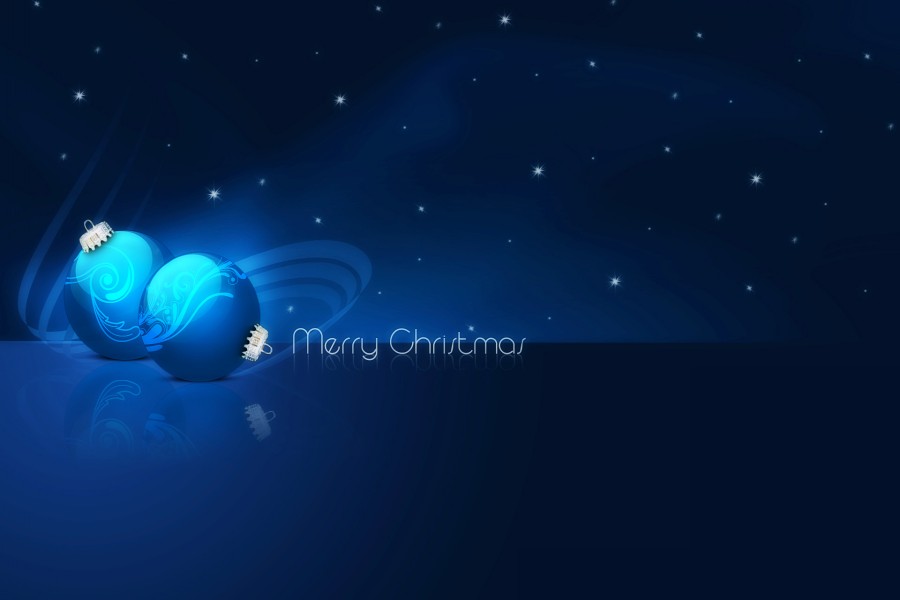 Felicitación de Navidad con bolas azules