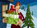 Una mujer llega con regalos navideños