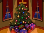 Regalos envueltos juntos a un hermoso árbol de Navidad