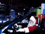 Moderno Santa Claus en un convertible