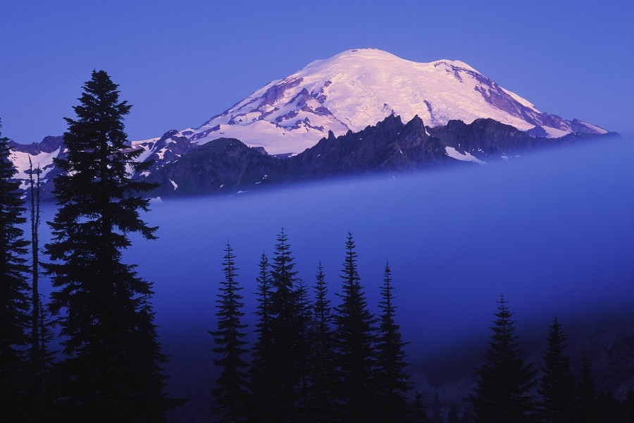 Niebla bajo el Monte Rainier (Washington)