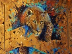Leopardo en un fondo colorido