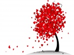 Árbol con hojas rojas en forma de corazón