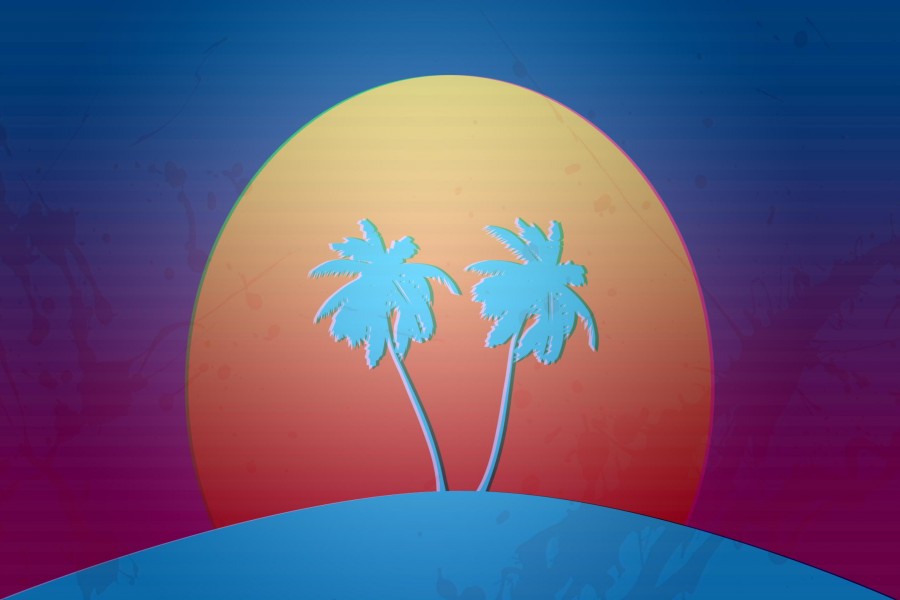 El sol detrás de dos palmeras