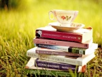 Taza de té sobre unos libros