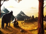 Chica sentada junto a su caballo