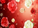 Tapiz con rosas color blanco y rojo