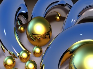 Esferas de color dorado entre unos tubos