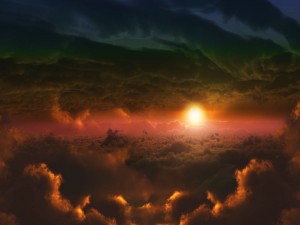 Los rayos del sol entre las nubes