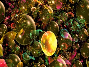 Burbujas multicolores sobre un fondo negro