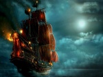 Gran barco pirata navegando en la noche