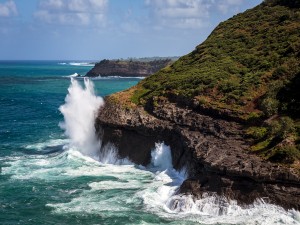 Olas rompiendo en la orilla de Kauai (Hawaii)