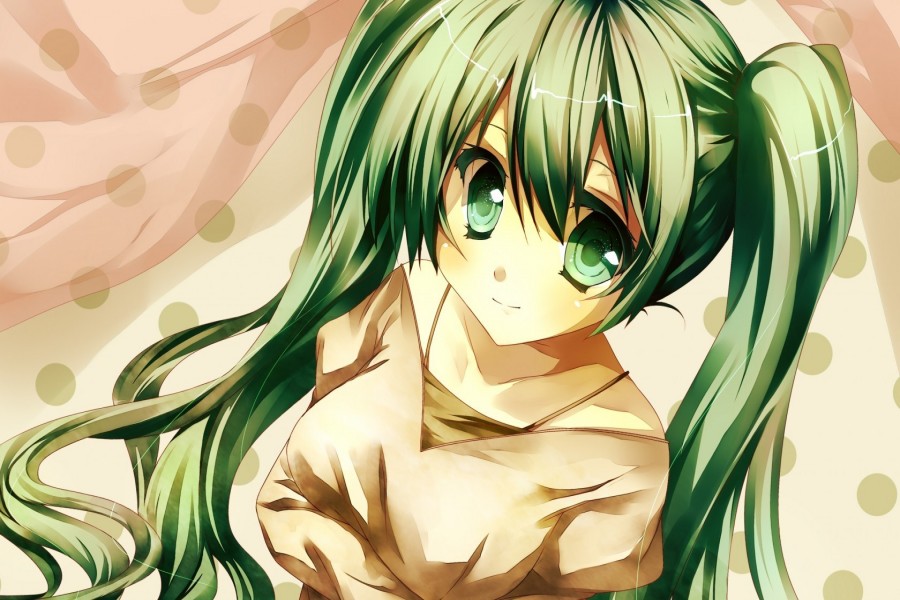 Chica anime con los ojos y el pelo verdes