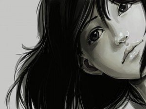 La cara de una chica en blanco y negro