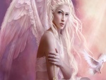 Hermoso ángel junto a una paloma blanca