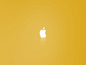 Postal: Logo de Apple en un fondo amarillo