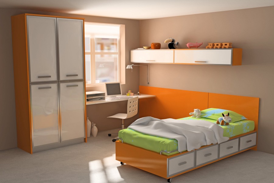 Habitación para niños en tonos naranja