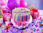 Torta y regalos para cumpleaños