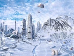 Ciudad helada en un futuro