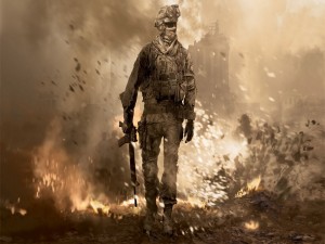 Soldado saliendo de entre las llamas "Call of Duty"