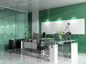 Moderna oficina con vidrio de color aguamarina