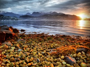 Postal: Costa rocosa al amanecer  (Noruega)