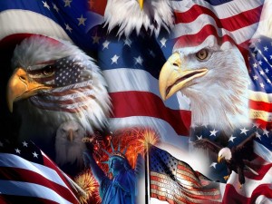 Banderas y águila de los Estados Unidos