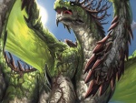 Dragón de color verde con las alas desplegadas